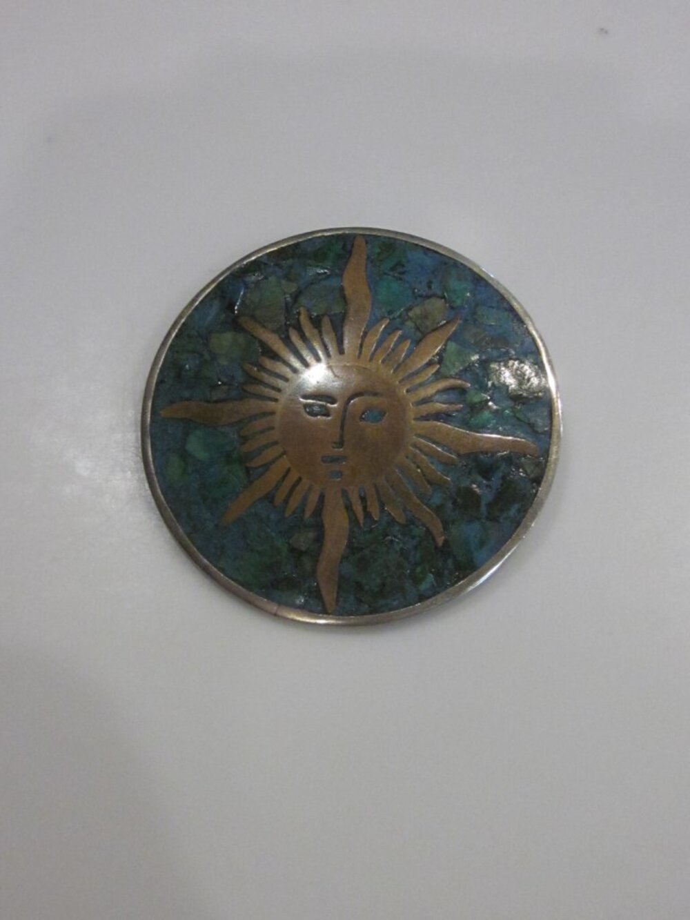 Sterling Silver & Turquoise Sun Pendant Brooch Vintage - Picture 4 of 4